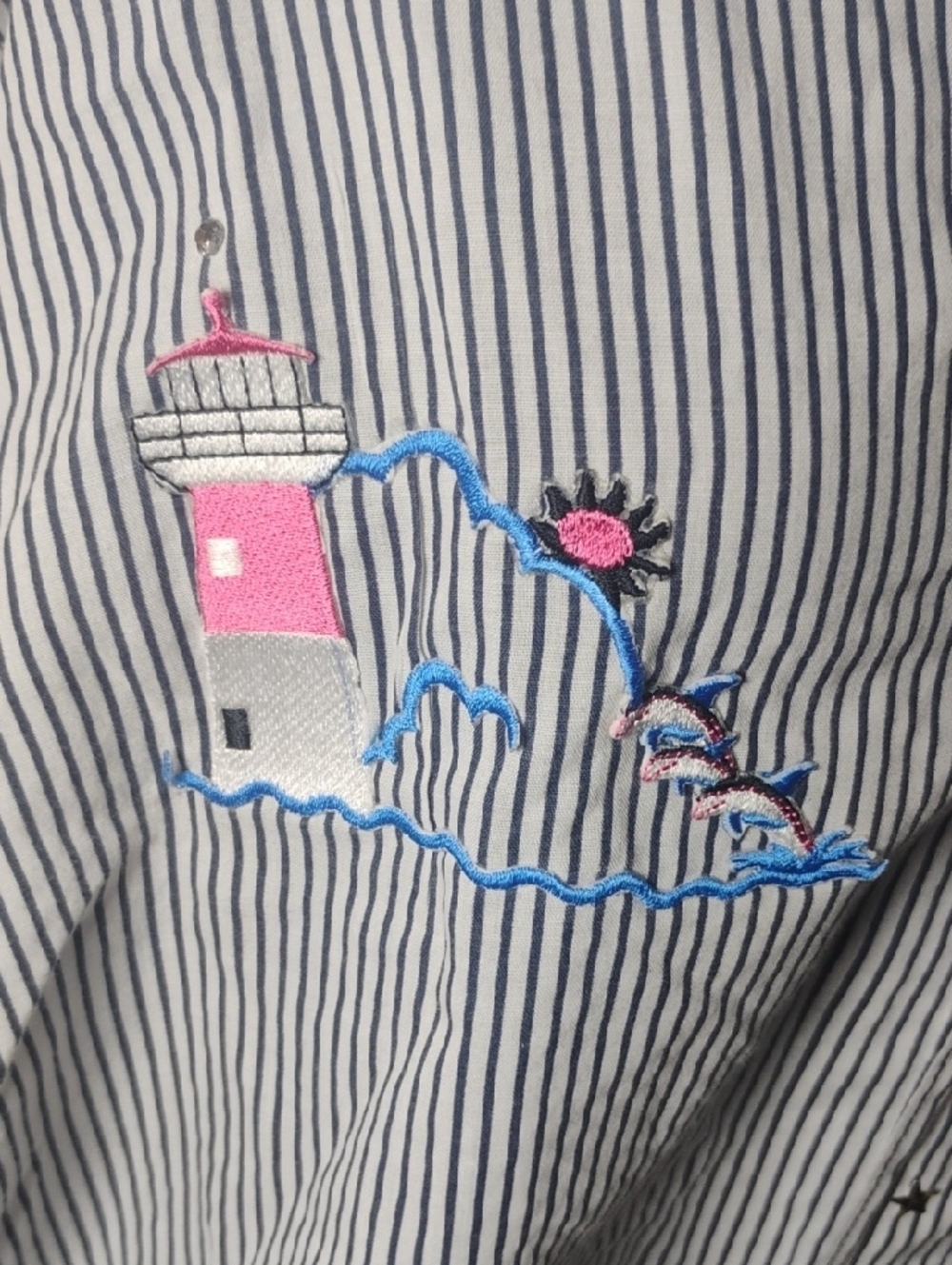 Mili Womens Black & White Striped Button-Down Shirt with Nautical Embroidery - Picture 2 of 5